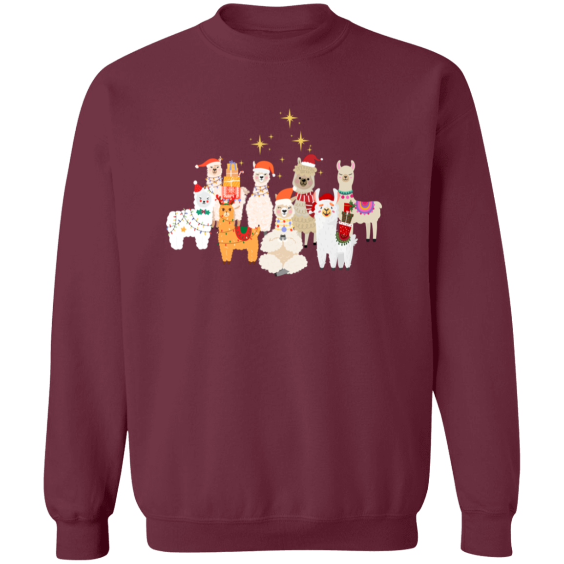 Peaceful Llama Holiday Crewneck Pullover Sweatshirt