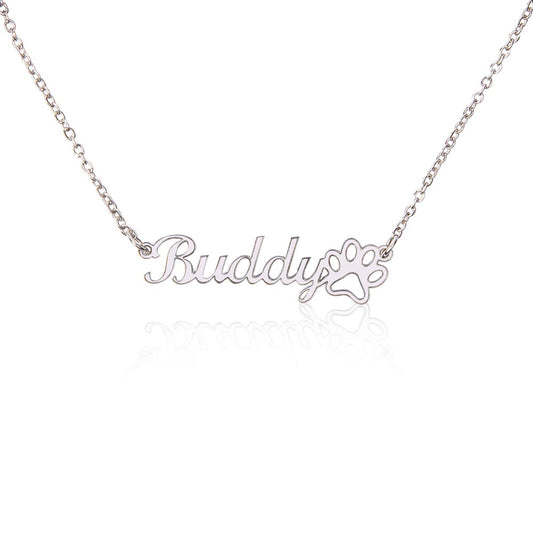 Pet Name Necklace with Paw Print